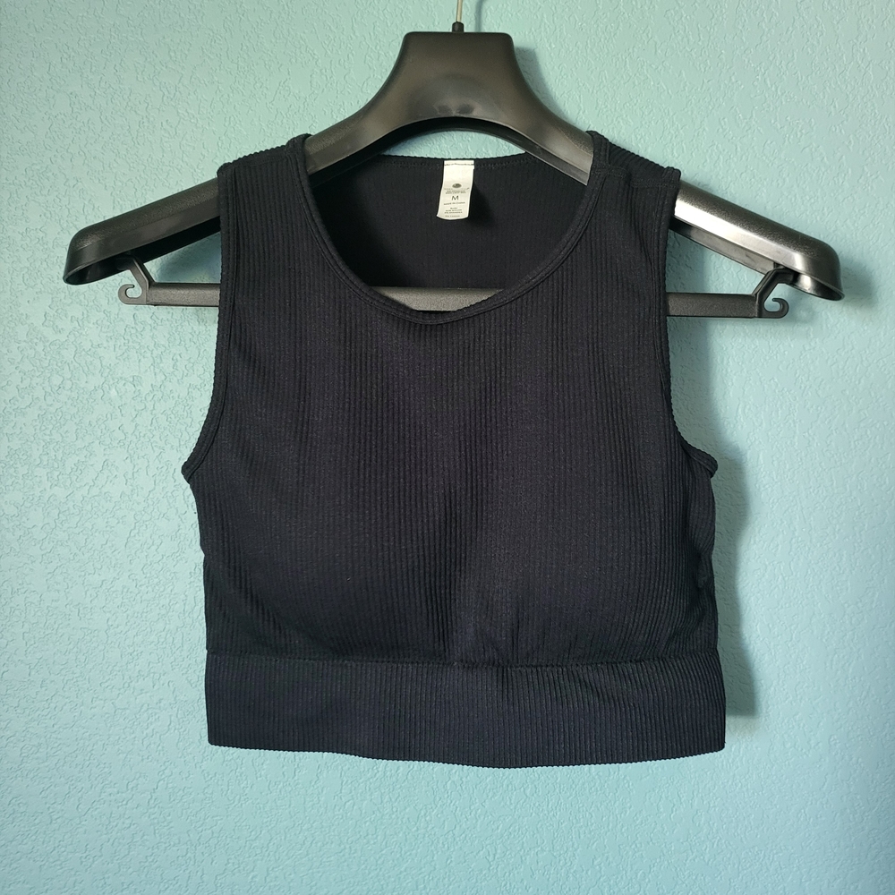 Yogalicious Black Ribbed Workout Athleisure Crop Top Built In Bra M